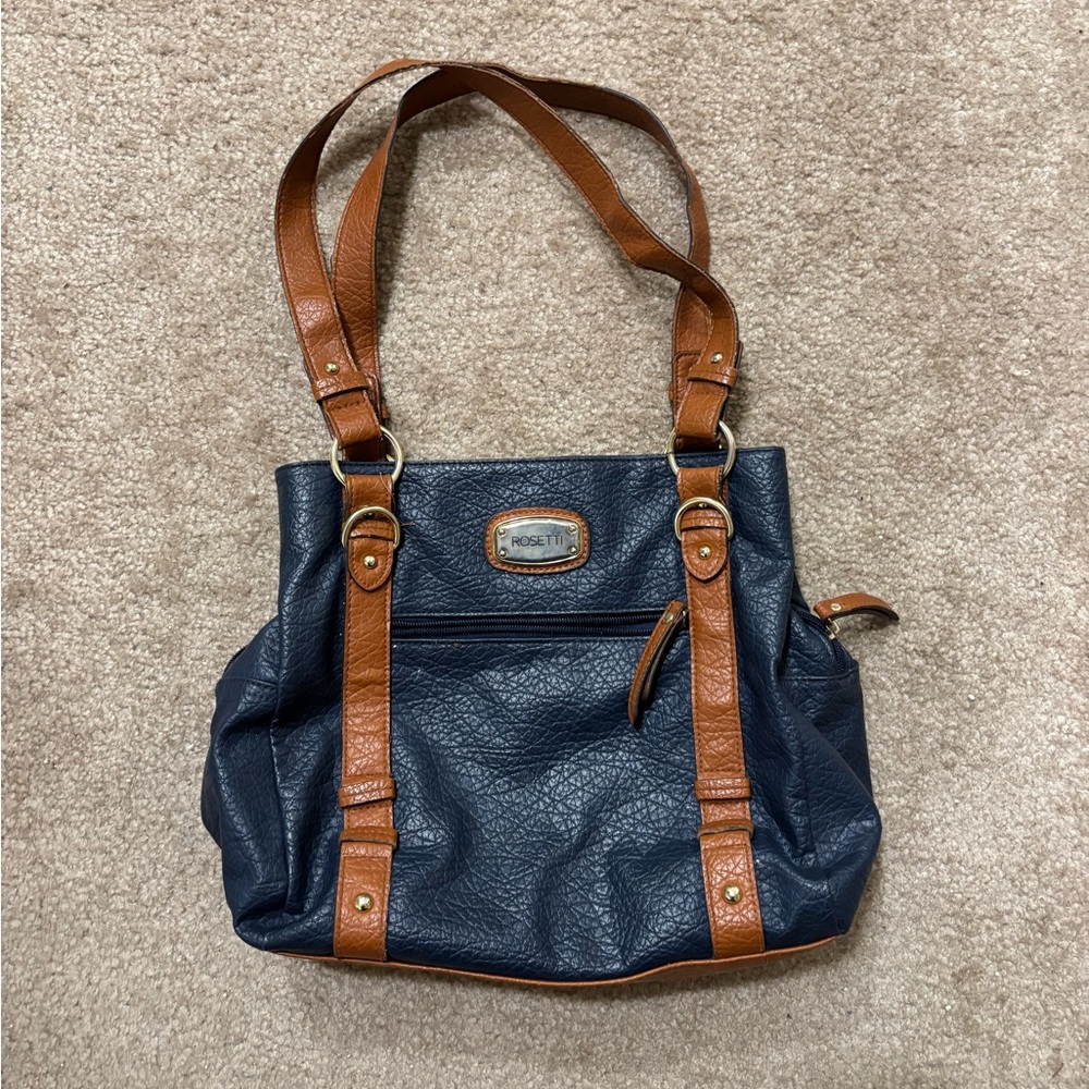 Blue and Brown Relaxed Shoulder Bag